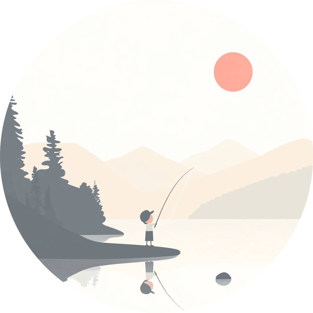 Boy standing by the lake fishing