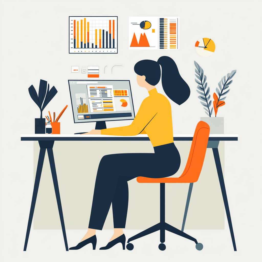 Female office worker in front of a computer