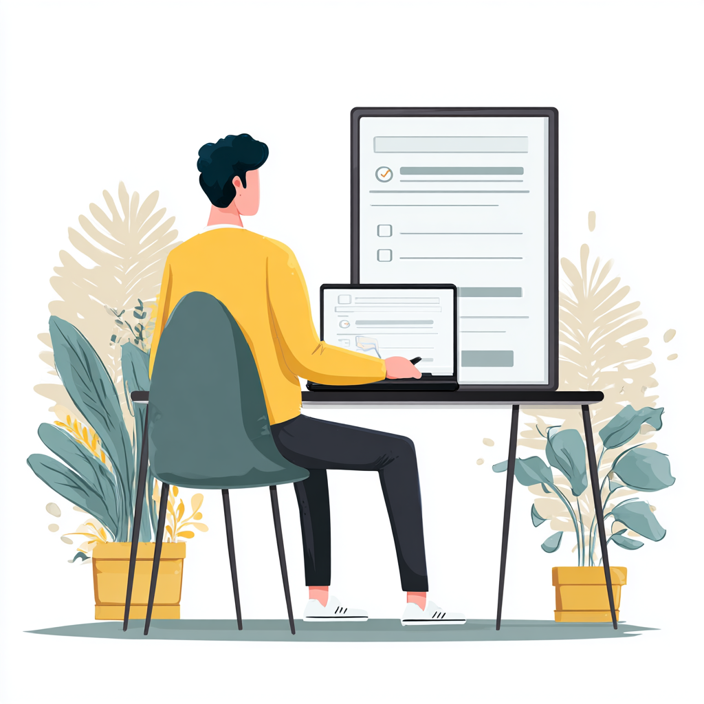 Male office worker in front of a computer